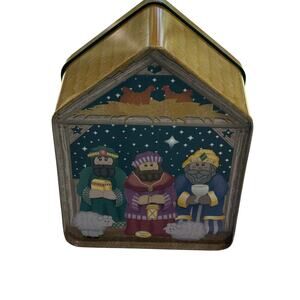 Nativity Scene Religious Tin Container with Lid Silent Night Christmas Holy